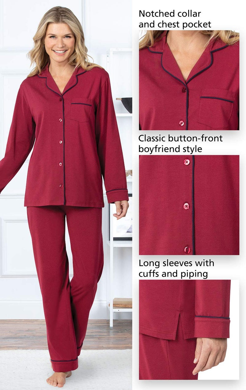 PajamaGram Womens Sleepwear Cotton Jersey - Pajama for Women, Cabernet, M 8-10 - Image 4